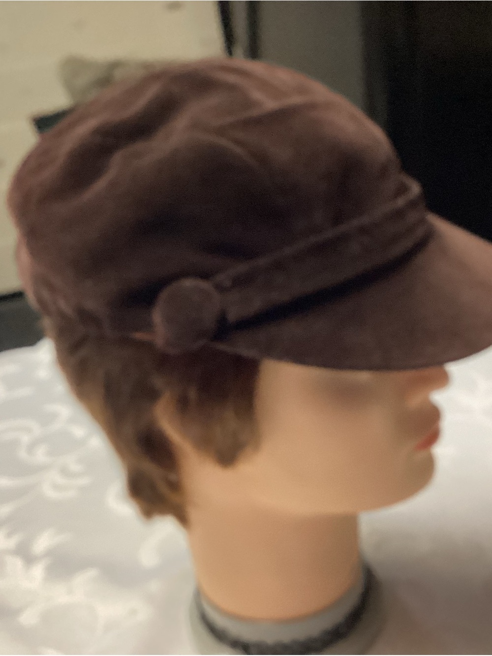 Women's Brown Suede Newsboy Cap